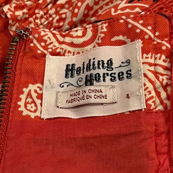 Anthropologie Strapless Bandana Ruffle Midi Dress, Pockets, Red Orange, 4 - Picture 2 of 11